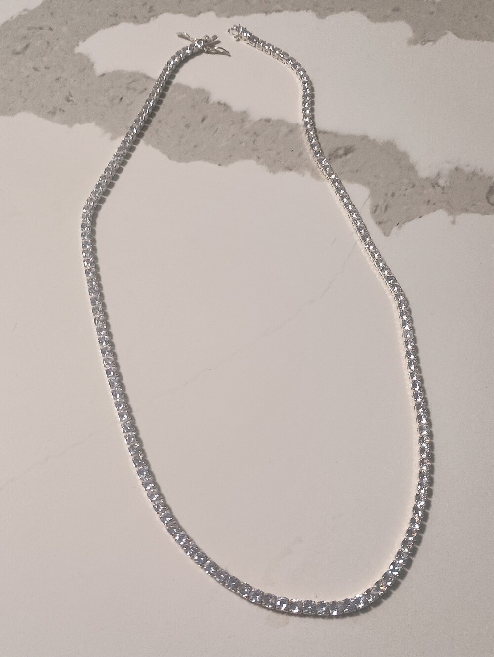 New Moissanite Silver Plated 23.5 Inch Tennis Necklace No pass